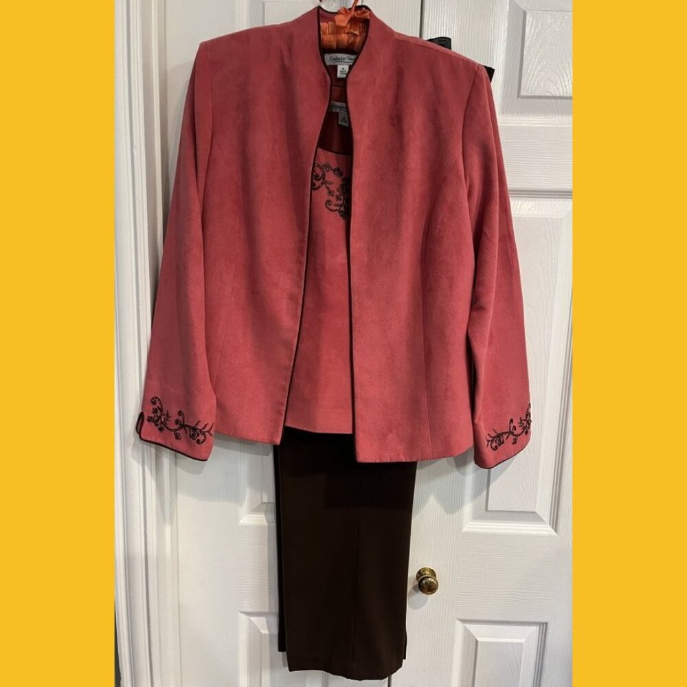 Coldwater Creek 3 Piece Pant Set, Brown & Orange, Size 14